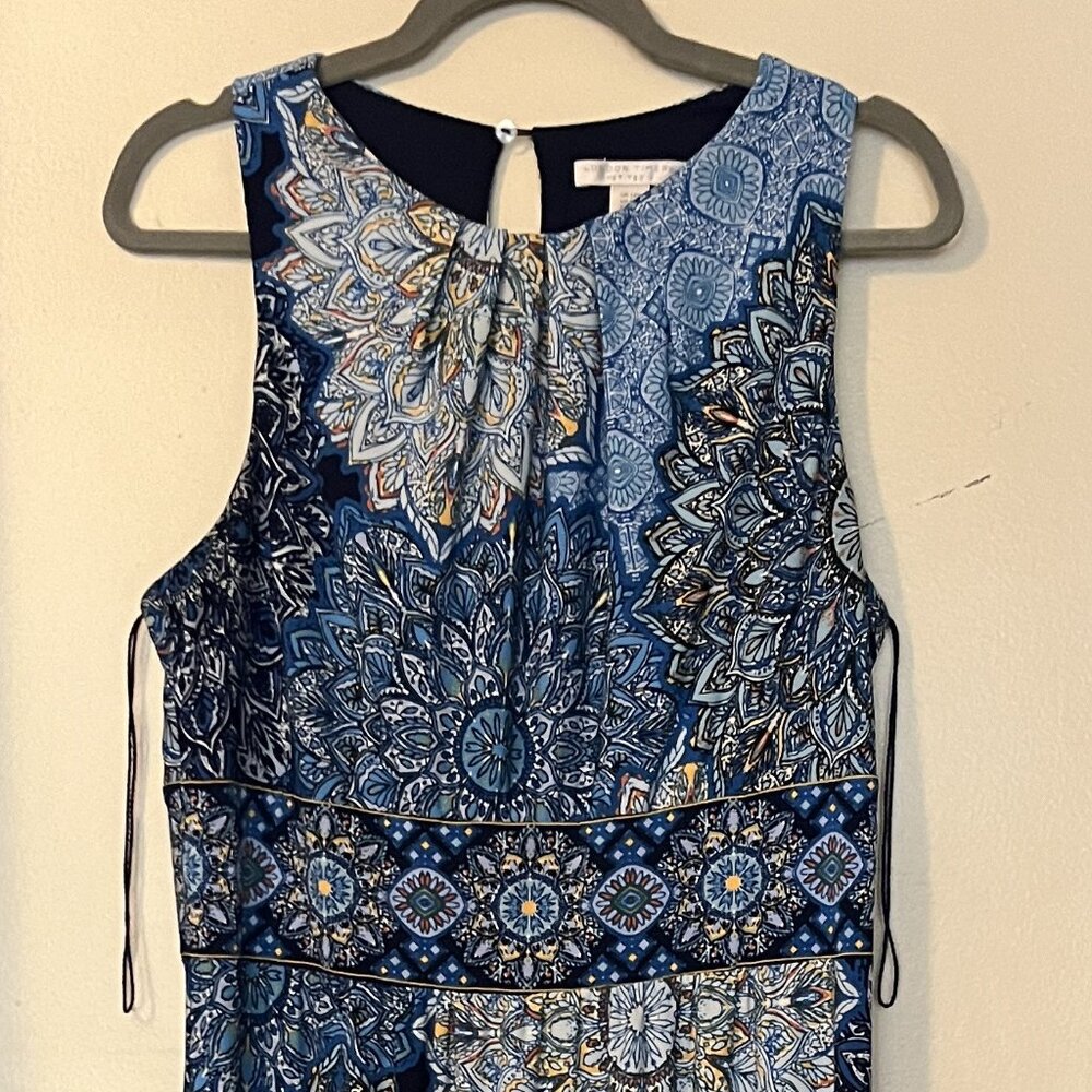 London Times Petite Blue Hydrangea pattern full length dress